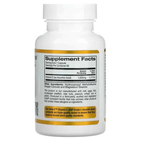 California Gold Nutrition Gold C Vitamine C -1000 mg – 60 capsules végétariennes