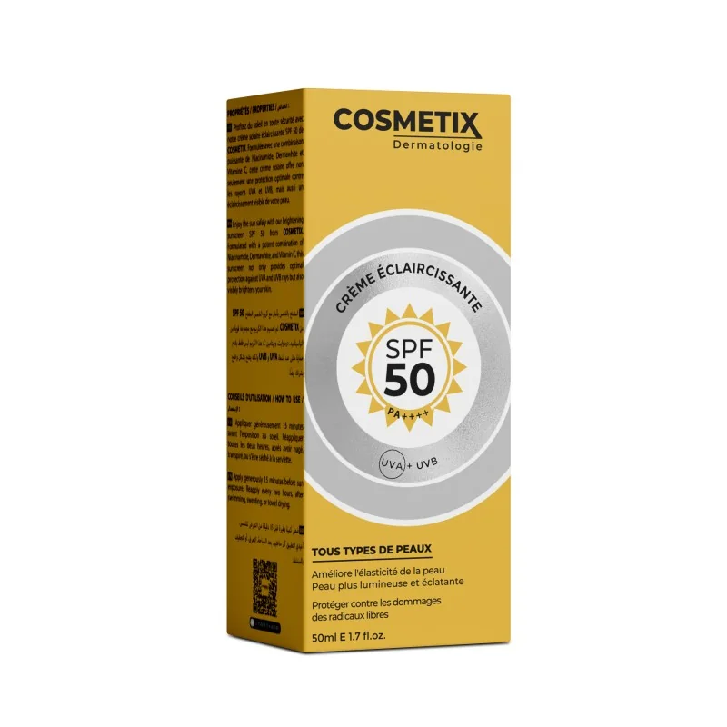 Cosmetix, Crème Eclaircissante SPF 50+, Tous Type Peaux 50ml