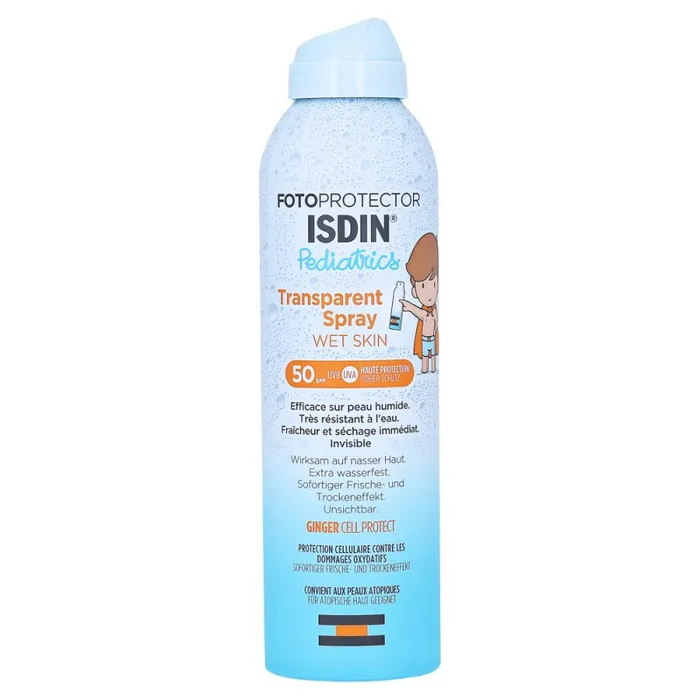 Isdin FOTOPROTECTOR PEDIATRICS - Spray Solaire Transparent Wet Skin SPF50 - Visage et Corps, 250ml